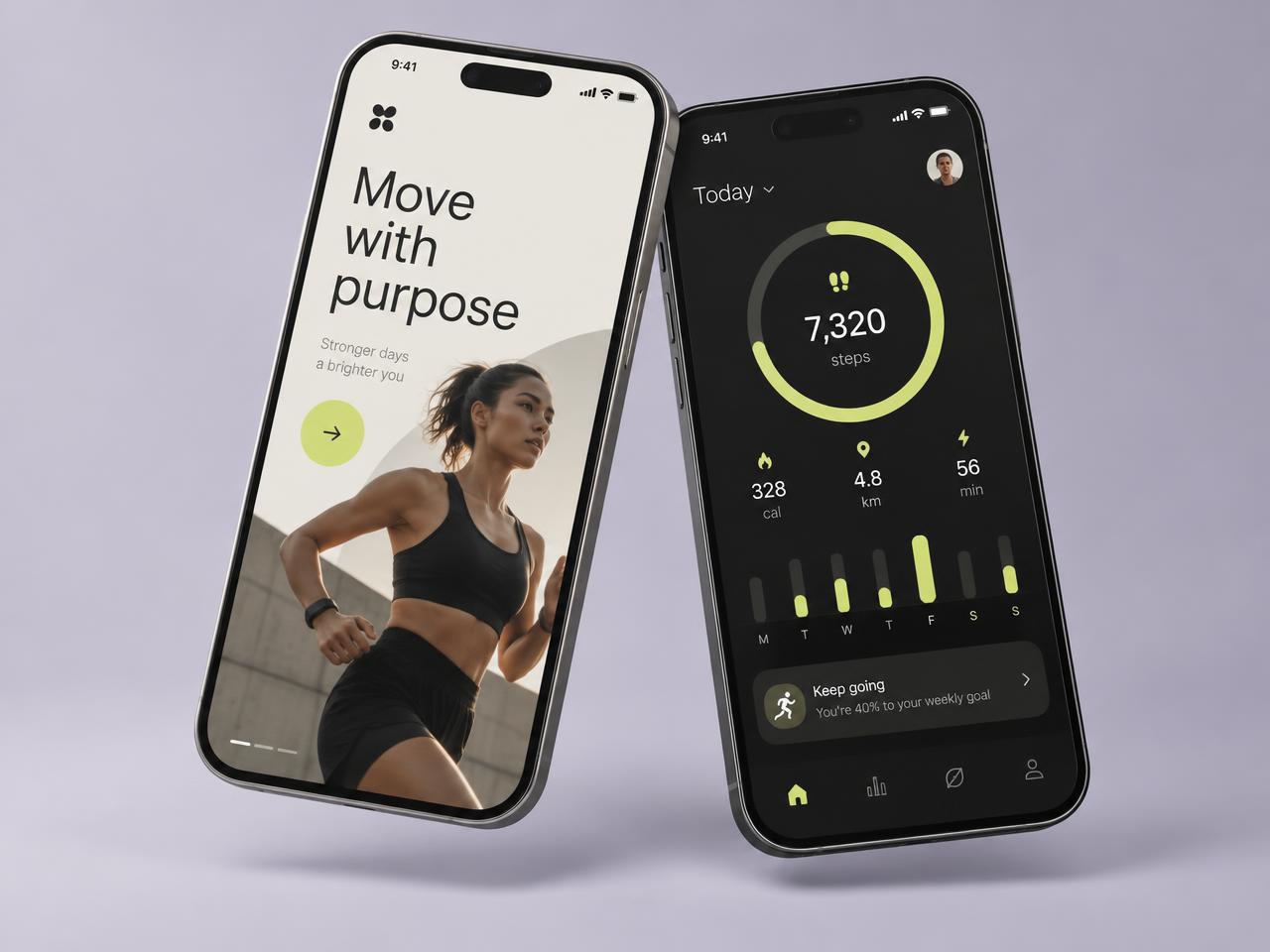 Stride fitness app concept displayed on two phones