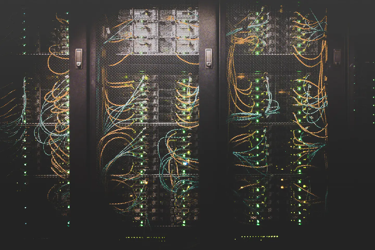 Server rack with neatly routed network cables